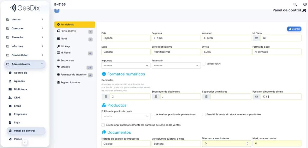 Panel de control de GesDix